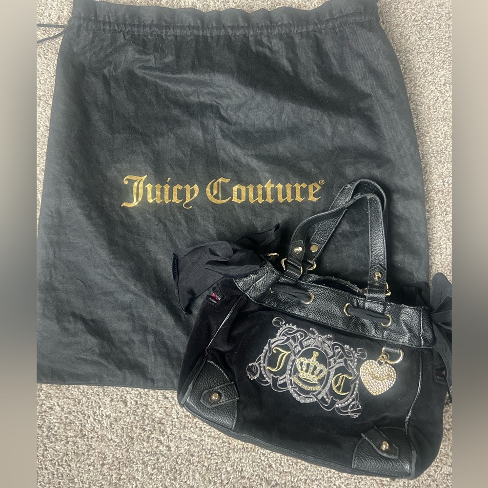 Juicy Couture Daydreamer Black Bag Purse Velour Velvet Double Bow